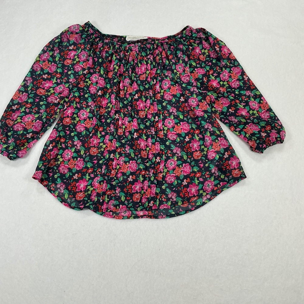 Abercrombie &‎ Fitch Floral Smocked Off Shoulder Blouse Navy Pink Medium